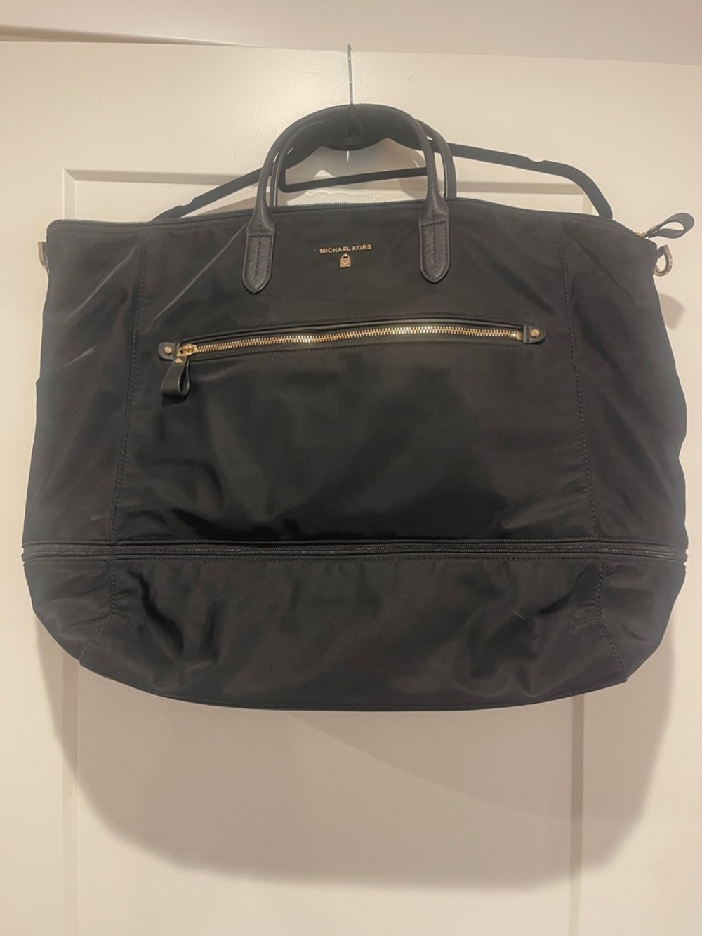 Michael Kors Black Nylon Duffel Tote with Gold Hardware